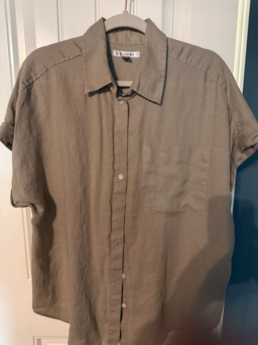 Banana Republic Olive Green Button-Down Linen Shirt